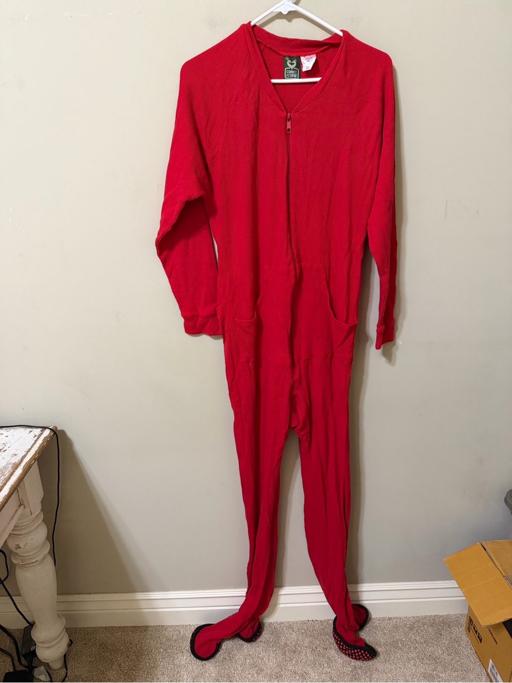 Women's Red Thermal Zip-Front Onesie footie Pajama waffle knit size 6 nwot